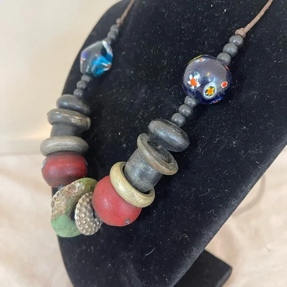 Handcrafted Multicolor Beaded Necklace Jewelry Old Beads African Rare Antique - Picture 1 of 7